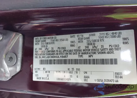 2017 Lincoln Mkc Select z USA, uszkodzony, nr VIN 5LMCJ2C90HUL15457